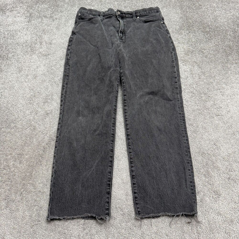 Madewell The Perfect Vintage Straight Jeans Womens 32 Washed Black Raw Cut Hem